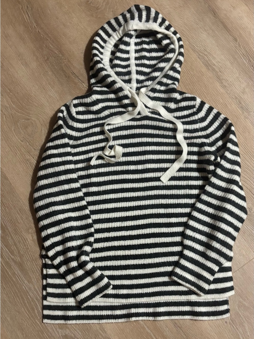 Zara Black and White Striped hooded Hoodie Sweater